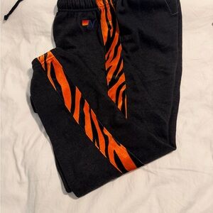 Aviator Nation Black Sweatpants with Orange Tiger Stripe Accent